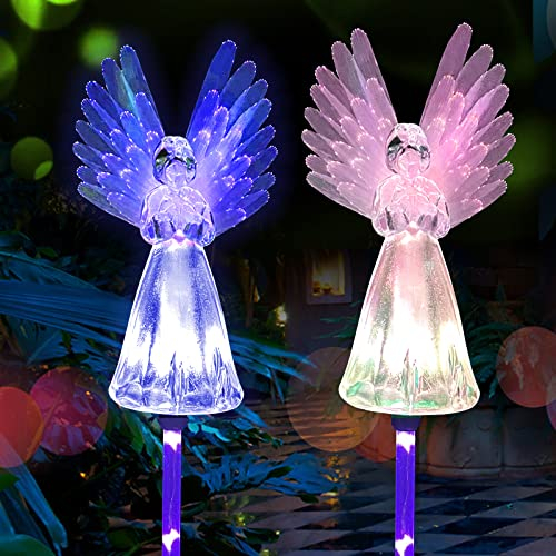 Lámpara solar de jardín, [2 unidades] LED multicolores, lámpara de ángel, lámpara solar de jardín, se utiliza para terraza, fiesta de calle, decoración de vacaciones