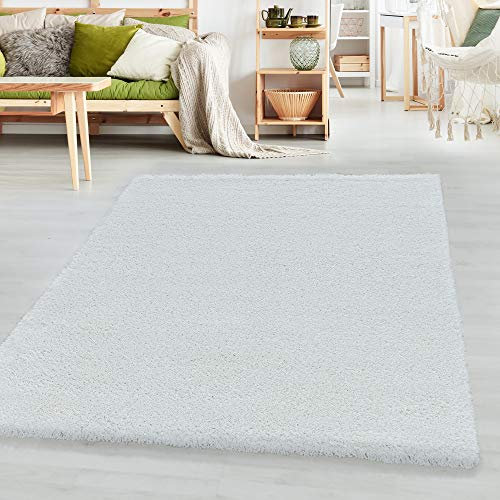 SIMPEX Teppich Wohnzimmer 200 x 290 cm Hochflor Teppich Weiß Moderne Einfarbig Design - Schlafzimmer Teppich Pflegeleicht Extra Weich Extra Flauschig - Carpet Living Room Deko