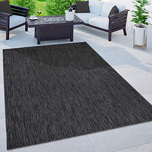 Paco Home Outdoor Teppich Flachgewebe Sisaloptik Modern Einfarbig meliert wetterfest & pflegeleicht Küchenteppich Ideal für Terrasse Balkon Garten, Grösse:80x150 cm, Farbe:Anthrazit