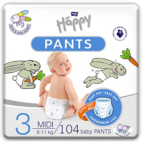 bella baby Happy Windel Pants Gr.3 Midi, 4er Pack (4 X 26 Stück): Windelhöschen für Kinder 6-11 kg, Töpfchen Trainingshose