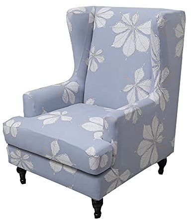 Highdi 2 Teilig Ohrensessel Überzug, Retro Blumendruck Sessel-Überwürfe Bezug Sesselhusse Elastisch Stretch für Ohrensessel mit Armlehne Hohe Rückenlehne Universal (Ahornblatt)