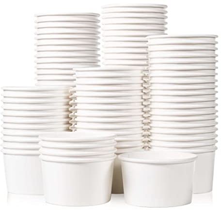MATICAN Paper Ice Cream Cups, 100-Count 163ml Disposable Dessert Bowls for Hot or Cold Food, 163-Milliliter Party Supplies Treat Cups for Sundae, Frozen Yoghurt, Soup, White