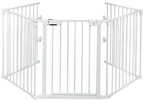 Maxmass Baby Playpen, 5/6/8 Panels Freestanding Pet Gate with Lockable Door & Rotatable Panel, Foldable Fireplace Safety Barrier for Kids Pets Christmas Tree (5 Panels: 290 x 74 cm, White)