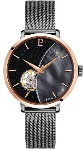Montre Femme Celeste Cadran Noir Bracelet Acier milanais Gris