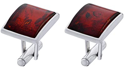 AMBEDORA Herren Sterling-Silber 925 Manschettenknöpfe mit Bernstein, Moderne Rechteckige Form, Naturbernstein in der Farbe Cognac, Geschenkset