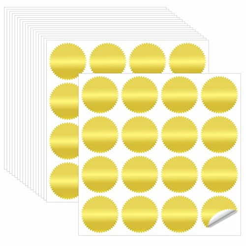 320 runde goldmetallische Aufkleber, goldene Blanko-Prägeaufkleber mit gezackter Kante, Goldfolie, selbstklebende Wafer-Aufkleber, Siegeletiketten für Umschläge, Zertifikate (je 5 cm)