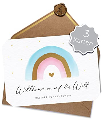 Joli Coon 3 Willkommen auf der Welt Klappkarten - A6 mit Naturkuvert und Wachssiegel - Karte Geburt