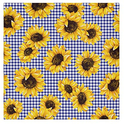 Sunflower Floral Flower Plaid Stoffservietten Set mit 6 Stück, Polyester Dinner Napkins Washable Reusable Solid Table Napkins 50,8 x 50,8 cm with Hemmed Edges for Home Party Wedding Holiday Decor