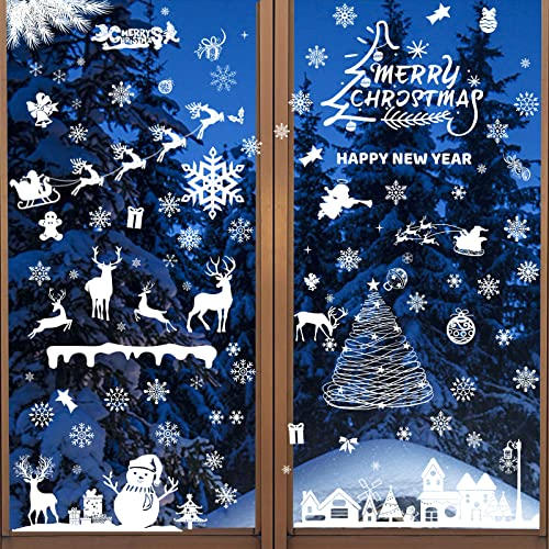 Fensterbilder Weihnachten, 137 PCS Fensterdeko Selbstklebend, Fensteraufkleber Winter, Kinder Schneeflocken, Fenster Groß Bilder