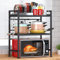 HYGRAD 2 Tier Heavy Duty Extendable Adjustable Microwave Oven Stand Kitchen Organiser Tidy Oven Rack,2-Tier Shelf and Organizer 3 Hooks, Carbon Steel Shelf