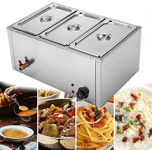 Scaldavivande a Buffet Commerciale in Acciaio Inossidabile Tavolo a Vapore per Catering e Ristoranti, Scaldavivande Elettrico in Acciaio Inossidabile 850W Controllo della Temperatu