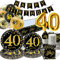 GOLDNICE 40 Años Cumpleaños Vajilla Platos para Hombres Mujeres, Platos Elegantes Oro Negro con Globos, Vasos, Servilletas, Mantel y Guirnalda para Cumpleaños Fiesta 40 años Aniversarios Decoración