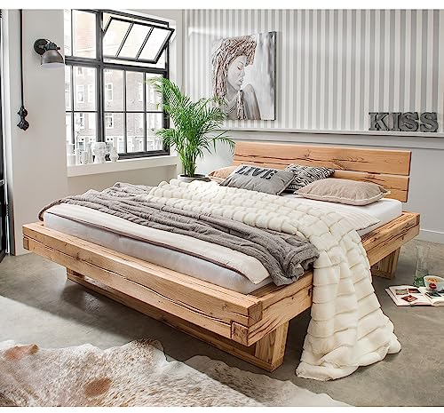 Lomadox Doppelbett Ehebett Bett Echtholz Massivholz, 180x200 cm, Eiche massiv, Holzkopfteil, Massivholzkufen, B/H/T ca. 198/88/228 cm