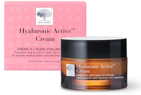 New Nordic Hyaluronic Active Anti-Ageing Moisturising Face Cream Vegan 50ml | Fine molecular, sea buckthorn & shea butter, fragrance-free, reduces wrinkle visibility & leaves fresh, firm skin day & night