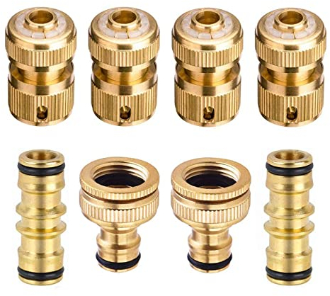 Cossteo Lot de 8 raccords rapides en laiton pour robinet de jardin, filetage femelle de 1,9 cm, extrémité de tuyau de 1,2 cm, double mâle de connexion rapide pour le jardinage