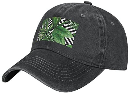 TOPUNY Guitar Printed Cowboy Baseball Cap, Personalized Baseball Cap, Adjustable, for Men and Women, Green Leaves of Palm Tree Tropical Plant, 7