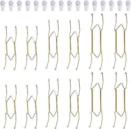 Paquete de 10 perchas para platos, perchas de pared de 4 pulgadas y 12 ganchos de pared, compatibles con platos decorativos de 4 a 4.5 pulgadas, porcelana antigua, platos antiguos y artes