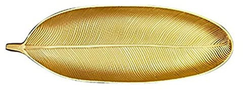 Plateau Décoratif Doré, 40cm Plateau de Service en Forme de Feuille Dorée, Plateau de Rangement Assiette à Vaisselle, Grands Plateaux de Service pour Salades Dessert Apéritif Pâtes(Small)
