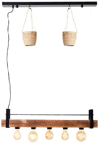 5 flammige Hängelampe - höhenverstellbare Pendelleuchte - 115 cm Höhe & 95 | Hängelampe, 106,5 cm Höhe, E27, max. 28 W, Metall/Holz, schwarz/holz
