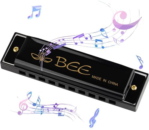 DASHUAIGE Blues Harmonica in C, 10 Holes 20 Tones Blues Harmonica Mouth Organ Key of Perfect Music Gift for Children Adults Beginners and Performers (Black)