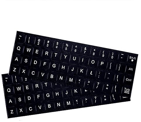 Universal English Keyboard Stickers - 2 Pack, Black Background With White Lettering for Computer, Laptop, Notebook, Desktop