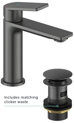 Bristan Frammento Eco Start Basin Mixer with Clicker Waste Gun Metal Grey