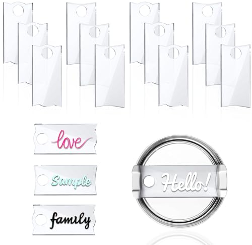 Vodolo Name Plate for 30 Oz Stanley Cups,12 PCS Acrylic Nameplate Personalized Name Tag Blank Compatible with Stanley Tumbler Topper Lid Accessories (transparent