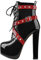 blingqueen Damen Fashion Schuhe Plateau Stiefeletten Blockabsatz Schnürboots Zweifarbig Lack Schwarz Rot 40 EU
