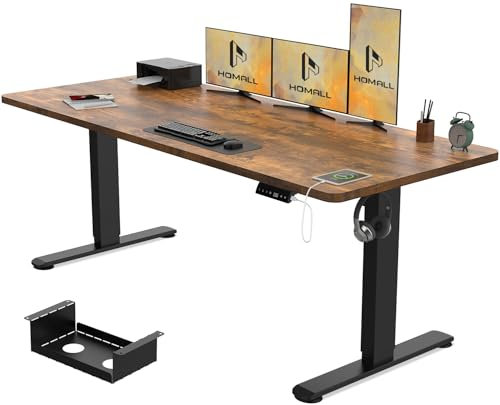 Homall 180x80cm Height Adjustable Standing Desk with USB Charging,Sit Stand Desk with Wire Management Tray, Stand up Desks Heavy Duty Steel with 3 Memory Setting,Rustic Brown
