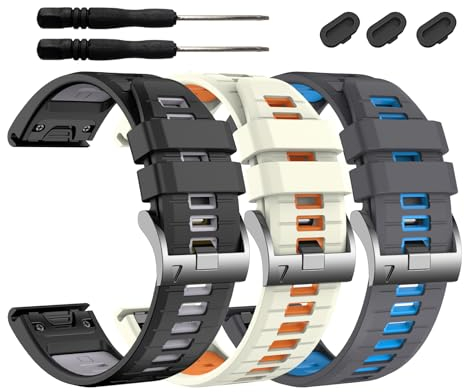 EZMVZKU 22mm Quickfit Armband für Garmin Fenix 8 47mm/7/7 Pro/6/6 Pro/5/5 Plus/E, Silikon Sport Ersatzband für Descent G2/G1/Forerunner 965/955/945/tactix 8 AMOLED/epix Pro/Approach S70 47mm/S62