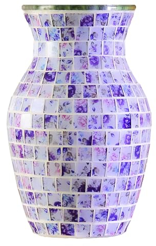 ZHIPINHUI Vase en mosaïque violet de 20,3 cm de haut. Artisanat exquis. Décoration d'intérieur moderne de taille moyenne tous faits à la main. Beau vase en verre pour décoration de maison et de