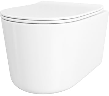 Kerabad Hänge WC – Toilette mit leiser Absenkautomatik – mit WC-Sitz aus stabilem Duroplast – Langlebig & Flexibel – mit spülrandloser Bauart – DIN-Genormte Anschlüsse – 49×29,5×37 cm – Weiß