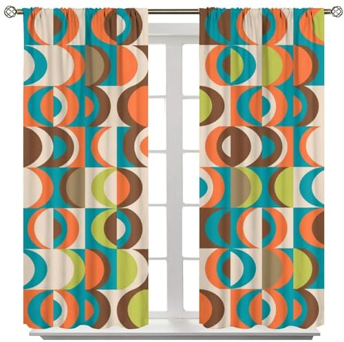 SHElifestyle Retro-Vorhang aus der Mitte des Jahrhunderts, bunt, 50er-, 60er-, 70er-Jahre-Stil, Fensterbehandlungen für Schlafzimmer, Vintage, abstrakt, geometrische Vorhänge für Küche, Wohnzimmer, B