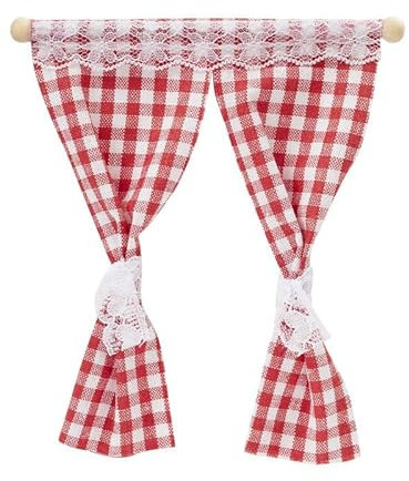 Miniaturen für Puppenhäuser und Wichtelstuben oder Geschenkgutscheine · DIY Miniwelt · Vorhang 11,5 x 12 cm, rot-weiß