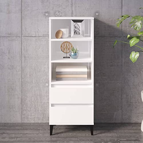 Homgoday Highboard Hochglanz Weiß 40x36x110cm Holzwerkstoff Hochschrank Buffetschrank Hochschrank Anrichte Wohnzimmermöbel Konsolenschrank Display Freistehend Aufbewahrungseinheit 709 Möbel