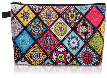 AfitLulu Kosmetiktasche Klein Reisen Make Up Organizer Tasche mit Reißverschluss, Bohème-Stil Kulturbeutel Make Up Tasche Gedrucktes Muster Schminktasche für Frauen und Mädchen (Stil 1)
