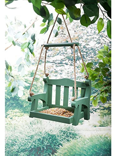 New Stunning Design Wilde & Oakes Swing Bench Bird Feeder Hanging Wooden Bird Feeder for Outdoor, Patio Garden - Green