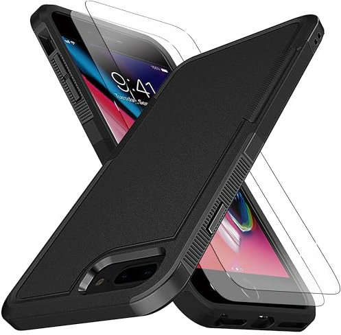 KaiMai for iPhone 8 Plus Case, iPhone 7 Plus Case [10 FT Military Grade Drop Protection] [Non-Slip] [2 pcs TPE HD Screen Protector] Heavy Duty Full-Body Shockproof Case for iPhone 7 Plus/ 8 Plus-Black