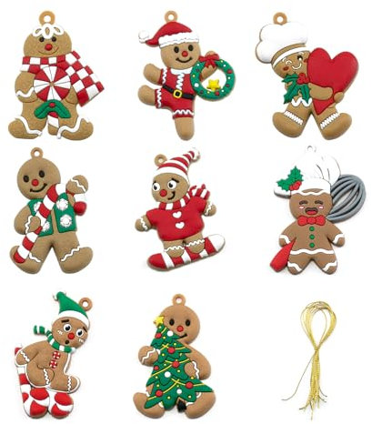 Qiuyan 8 PCS Fun Christmas Gingerbread Man Ornaments for Xmas Tree Decoration, Soft Pliable Gingerbread People with String, Hanging Xmas Gingerbread Decorations for Holiday Party Gift