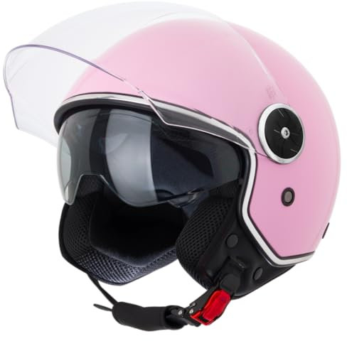 VINZ Tobia Jethelm mit Doppelvisier | Roller Helm Fashionhelm | In Gr. XS-XXL | Jet Helm mit Sonnenblende | ECE 22.06 Zertifiziert | Motorradhelm mit Visier | Erhältlich Rosa