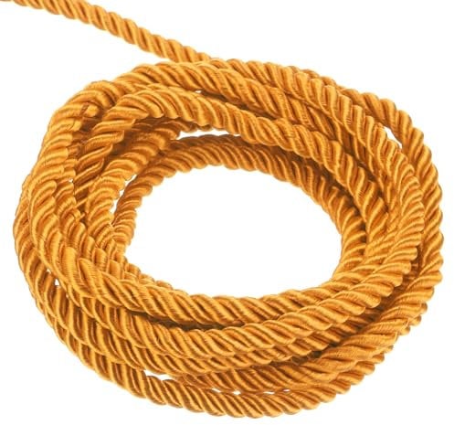 sourcing map Twisted Cord Trim, 5 Yard 3mm 3-Ply Twine Braided Rope Shiny Thread String for Craft Gift Bag Curtain Christmas Decor, Orange - 5m