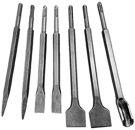 LOPYXBR 7PCS SDS Chisel Bits Chisel Set for SDS-Plus Hammer SDS's Chisels Set, Including Tile, Flat, Grooving, Scraping, Scaling, Point, Angled Chisels for Brick