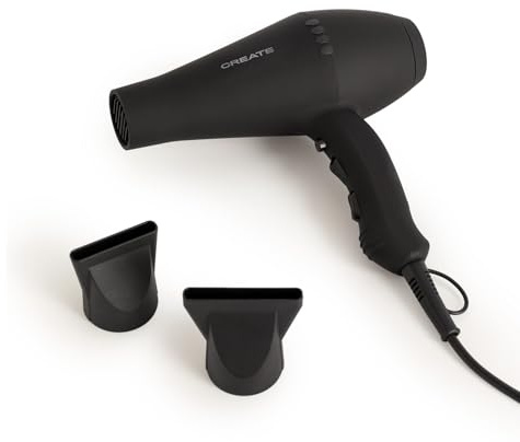 CREATE/HAIR STYLER/Secador de pelo negro/Motor AC, rápido, 2 cabezales incluidos, 3 temperaturas, función frío, 2 velocidades de aire, 2100W