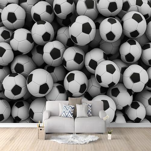 Black and White Footballs Wallpaper Bedroom Kids Boys 3D Wallpaper Mural Black and White Kids Teens Room 3D Poster Photo Wall Decoration Themed Room Playroom 200x140 cm