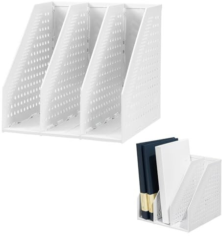 MEISO Porte-revues pliable format avec 3 compartiments, organisateur de balançoire, organisateur de bureau pour bureau, scolaire, maison (blanc)
