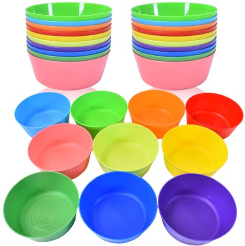 Hikrxya 30 Stück Wiederverwendbare Bunt Plastikschüsseln - 300ml 10 Farben Unzerbrechlich Mehrweg Plastikschalen Salat Schüssel Plastik Bowl Schüssel für Kinder Party Obst Suppe Getreide