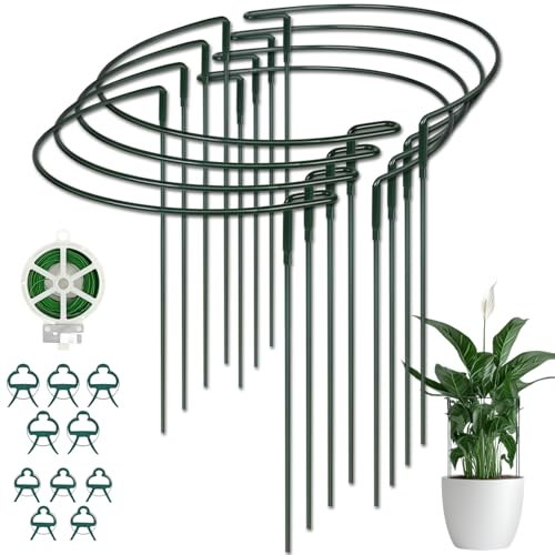 Lot de 8 supports ronds en métal pour plantes, fleurs, monstera, roses, tomates (25 x 40 cm)