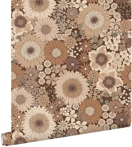 Esta Home Tapete Retro Blumen Braun 50 x 900 cm