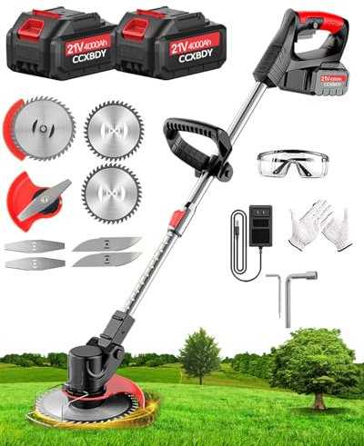 24V Cordless Strimmer, Grass Trimmer with 18,000 RPM and 880W Motor, 90° Head Rotation Garden Strimmer Cordless, 15cm Cutting Width, Brush Cutter for Clearing Weeds Flower Lawn Trees