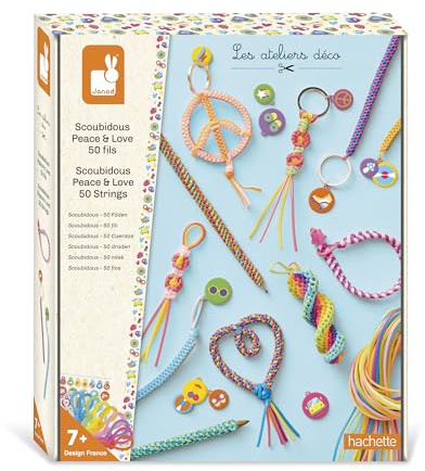 Janod - Scoubidous to Create - 50 threads of 90cm - Between 11 and 14 Creations - Children's Creative Leisure Kit - DIY - Development Creativity and Concentration - From 7 years - J09160